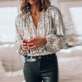 Clémence | Blouse Femme à Col en V Ornée de Paillettes