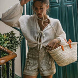 Léonie | Short en Lin Bohème à Broderies Florales
