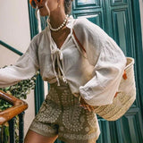 Léonie | Short en Lin Bohème à Broderies Florales