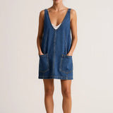 Arabelle | Robe mini en denim sans manches à col V décontracté