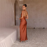 Victoire | Robe Maxi Satinée Élégante à Dos Nu