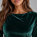 Faustine | Robe midi en velours à taille froncée et jupe asymétrique
