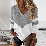 Manon | Pull en tricot à col V avec motif patchwork