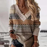 Manon | Pull en tricot à col V avec motif patchwork