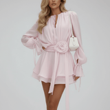 Alix | Robe Mini à Taille Fleurie et Jupe Volumineuse