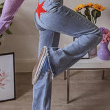 Élodie | Jean évasé taille haute à appliqué étoile