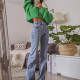 Élodie | Jean évasé taille haute à appliqué étoile