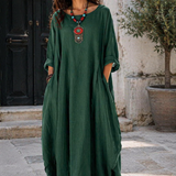 Léna | Robe Maxi en Lin à Coupe Oversized avec Manches Chauve-Souris