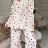 Erell | Ensemble de pyjama doux à motif cœur pour soirées confortables