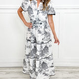 Apolline | Robe longue à motif toile au style classique raffiné