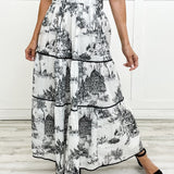 Apolline | Robe longue à motif toile au style classique raffiné