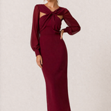 Léa | Robe midi femme à manches longues et décolleté ajouré