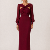 Léa | Robe midi femme à manches longues et décolleté ajouré