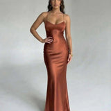 Océane | Robe Maxi à Dos Croisé et Finitions Satinées