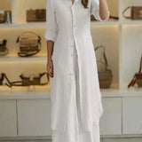 Pauline | Ensemble en lin avec blouse longue et pantalon ample