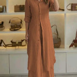 Pauline | Ensemble en lin avec blouse longue et pantalon ample