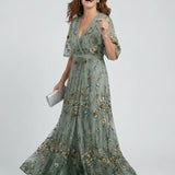 Margaux | Robe Maxi Élégante à Manches Papillon et Imprimé Floral