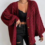 Noémie | Cardigan oversize femme en tricot torsadé à manches ballon
