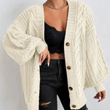 Noémie | Cardigan oversize femme en tricot torsadé à manches ballon