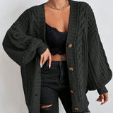 Noémie | Cardigan oversize femme en tricot torsadé à manches ballon