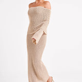 Orélia | Robe Maxi Bouclée Épaules Dénudées