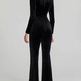 Aliénor | Combinaison en Velours à Col Carré avec Manches Longues et Pantalons Évasés