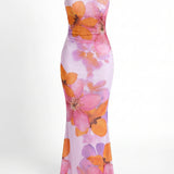 Solange | Robe de soirée maxi sans bretelles à imprimé floral