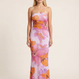 Solange | Robe de soirée maxi sans bretelles à imprimé floral
