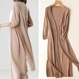 Mathilde | Cardigan long femme à ouverture frontale et fentes latérales