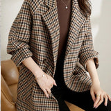 Élise | Blazer oversize à carreaux femme coupe longue élégante intemporelle