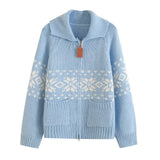 Anaïs | Cardigan en maille épaisse zippé à motif flocons