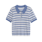 Daisy | Haut polo rayé en tricot respirant bleu clair