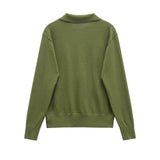 Margot | Pull Polo Tricoté à Col Olive Vert Sans Effort