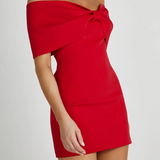 Mireille | Mini robe rouge épaules dénudées avec nœud