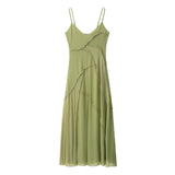 Adèle | Robe maxi fluide verte à volants