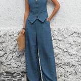 Albane | Ensemble élégant gilet cintré et pantalon large fluide