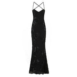 Justine | Robe Maxi Fleurie à Bretelles Croisées Noire