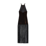 Margaux | Robe mini halter en velours à franges sculptantes