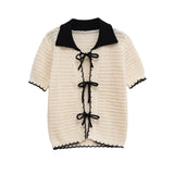 Ivy | Polo à manches courtes en crochet respirant avec nœud devant