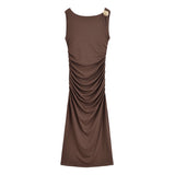 Inès | Robe Maxi Ruchée Élégante à Détail Doré