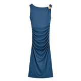Inès | Robe Maxi Ruchée Élégante à Détail Doré