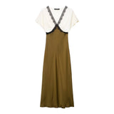 Victoire | Robe Maxi Élégante en Satin Vert et Dentelle