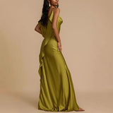 Océane | Robe longue à col drapé et fente latérale
