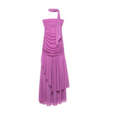 Capucine | Robe Maxi Violette à Volants et Épaule Unique