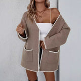 Capucine | Cardigan long femme à poches et bordure contrastante