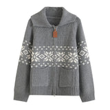 Anaïs | Cardigan en maille épaisse zippé à motif flocons