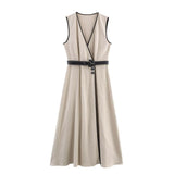 Salomé | Robe Maxi Beige à Col V Style Smart Casual