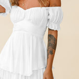 Vireline | Robe mini d’été off-shoulder élégante et fluide