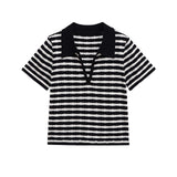 Phoebe | Haut Polo Rayé en Tricot Côtelé Flatteur