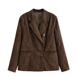 Noa | Blazer Double Boutonnage en Simili Suède Élégant